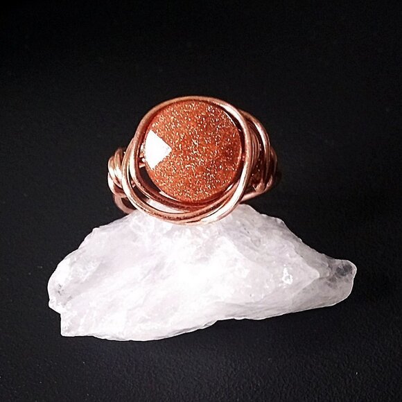 Faceted Goldstone & Copper Wire Ring - Handmade & Unique! Size 7.5 - Picture 3 of 6